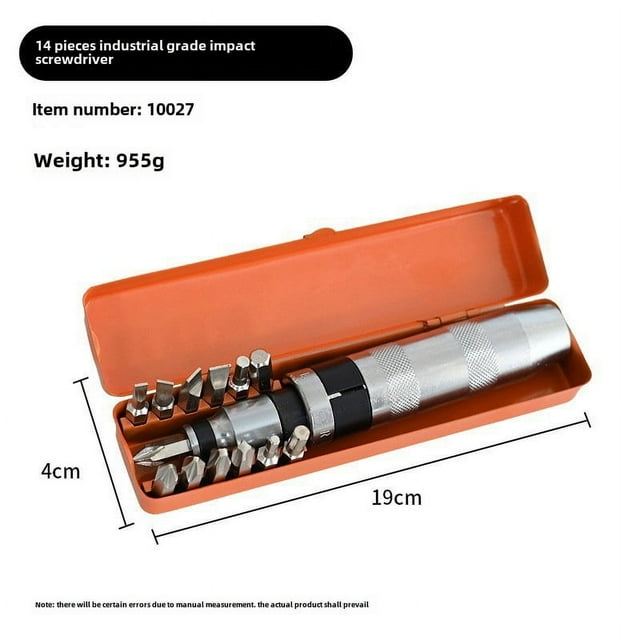 Ensemble de 14 Pcs de Tournevis à Impact avec Boîtier de Rangement en Fer - Construction en Acier Chromé-Vanadium pour Enlever les Vis Rouillées, Kit d'Outils Matériel Durable pour Professionnels et Amateurs de Bricolage, Compact