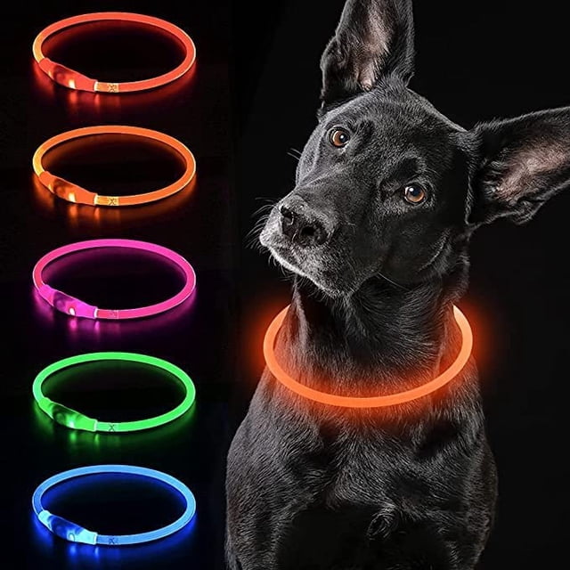 Collar luminoso para perros, recargable por USB, con luz LED. Se puede cortar a cualquier tamaño. Collar de seguridad para perros pequeños, medianos y grandes. (Naranja)