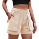 thumbnail image 1 of Pantalones cortos de mezclilla con bolsillo Pierna recta Cintura elástica Botón Cremallera Pantalones cortos de mezclilla de talle alto para verano Caqui claro M, 1 of 6