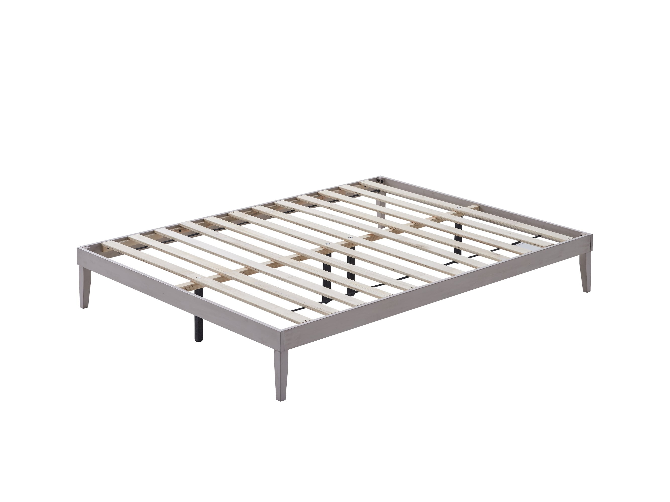 Home Design Zion Full Solid Wood Platform Bed Frame with Slatted Wood Kit and Center Support, Antique White, Easy Assembly