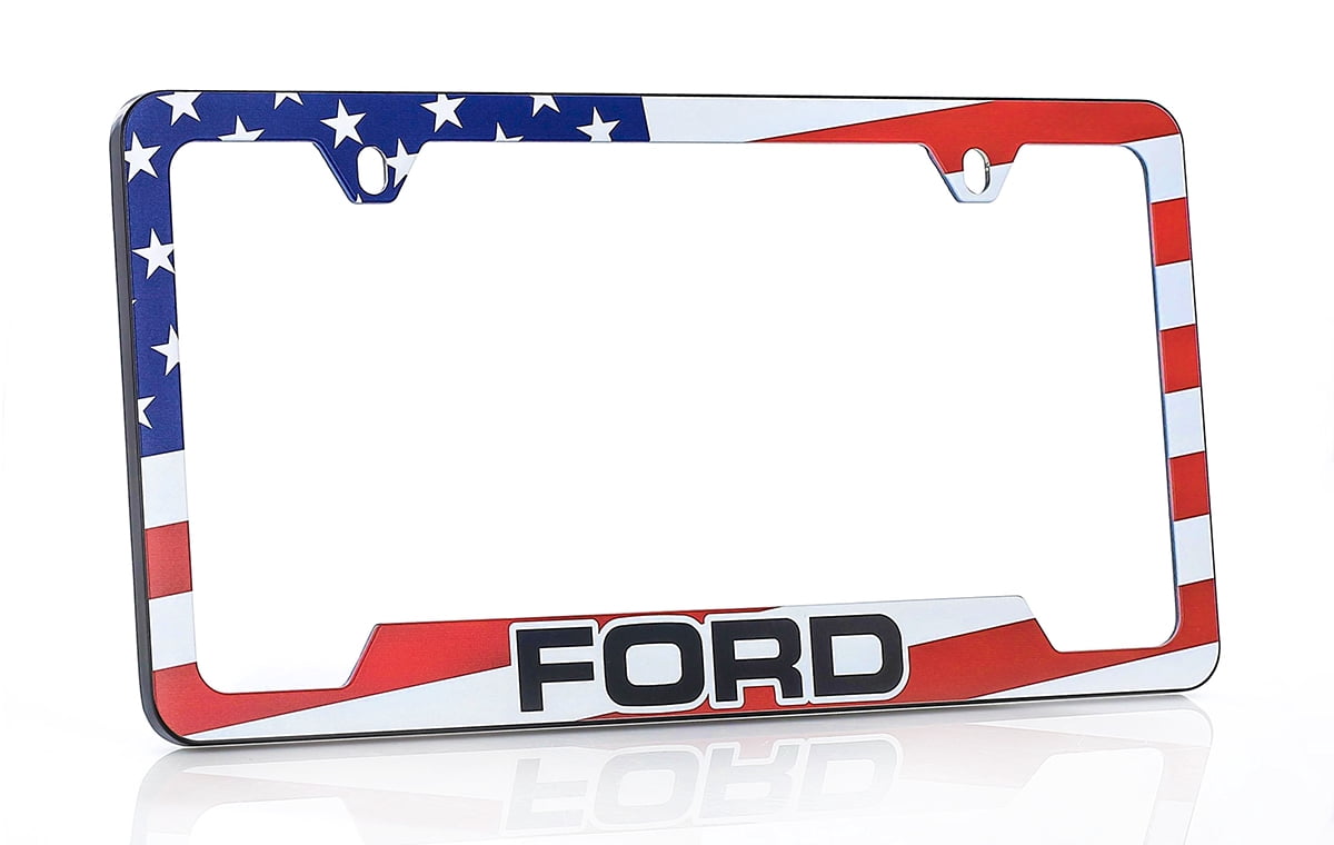 Ford American Flag Patriotic Red White Blue UV Printed Metal License Plate Frame