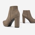 thumbnail image 4 of Dream Pairs Women's New Slip On Ankle Boots Chunky High Heel Side Zipper Boots STOMP KHAKI Size 12, 4 of 5