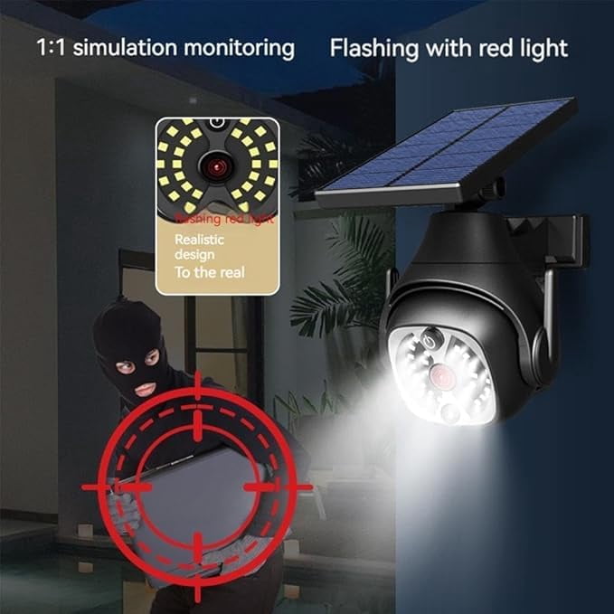 Clearhill 2PCS Dummy Fake Security Camera and Solar Motion Sensor Lights, 2-in-1 Solar Lights with Remote Control, Realistic Look, Easy to Install, IP66 Waterproof, for Outdoor Yard Garage Garden