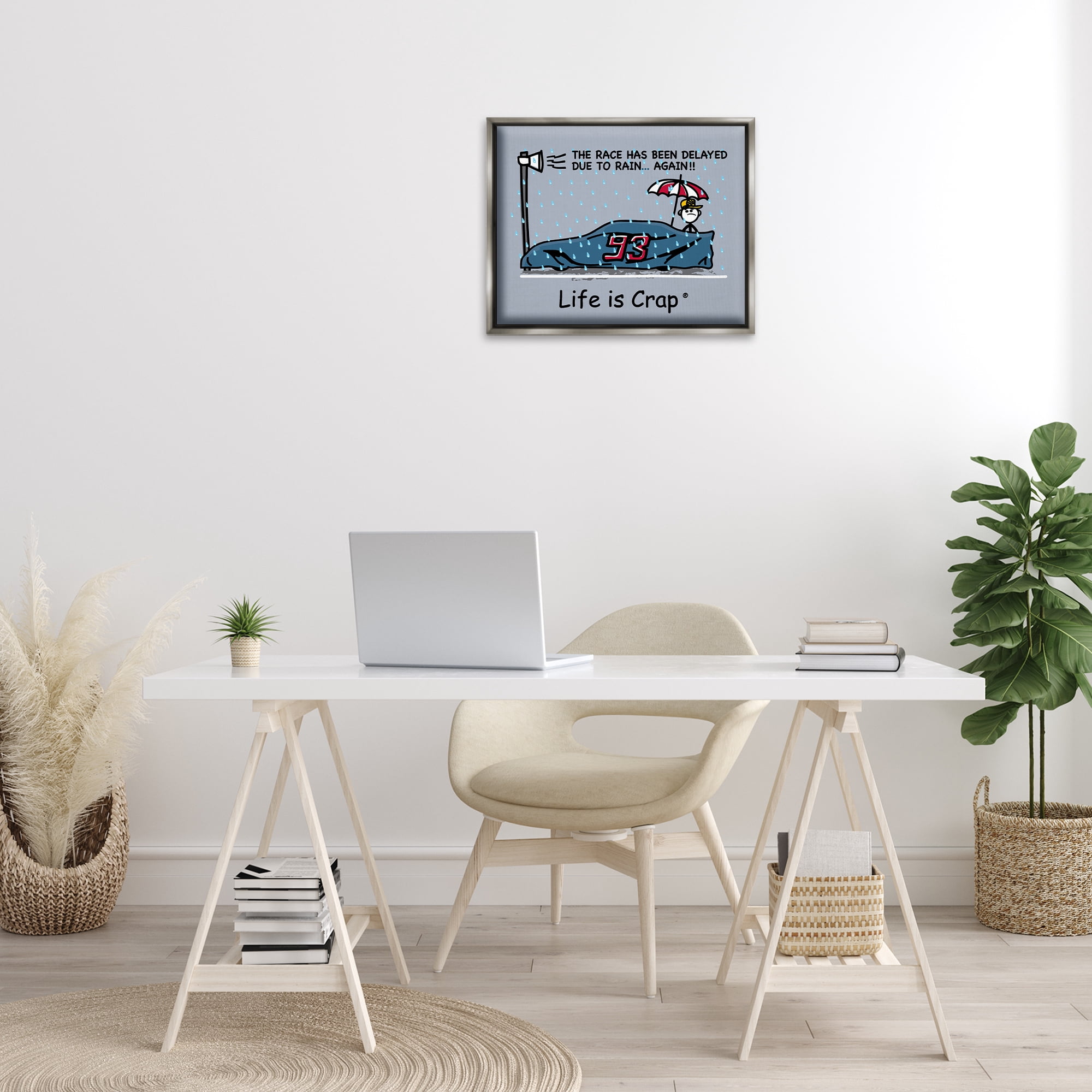 Stupell Industries Rain Delayed Race Novelty & Humor Painting Gray Floater Framed Canvas Art Print Wall Art, 21 x 17