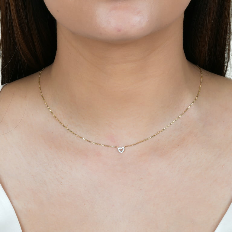 14K Solid Gold Tiny Diamond Heart Necklace