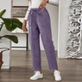 thumbnail image 6 of Womens Corduroy Pants Casual Elastic High Waisted Straight Leg Pull On Trousers Loose Comfy Slacks with Pockets Purple M, 6 of 7
