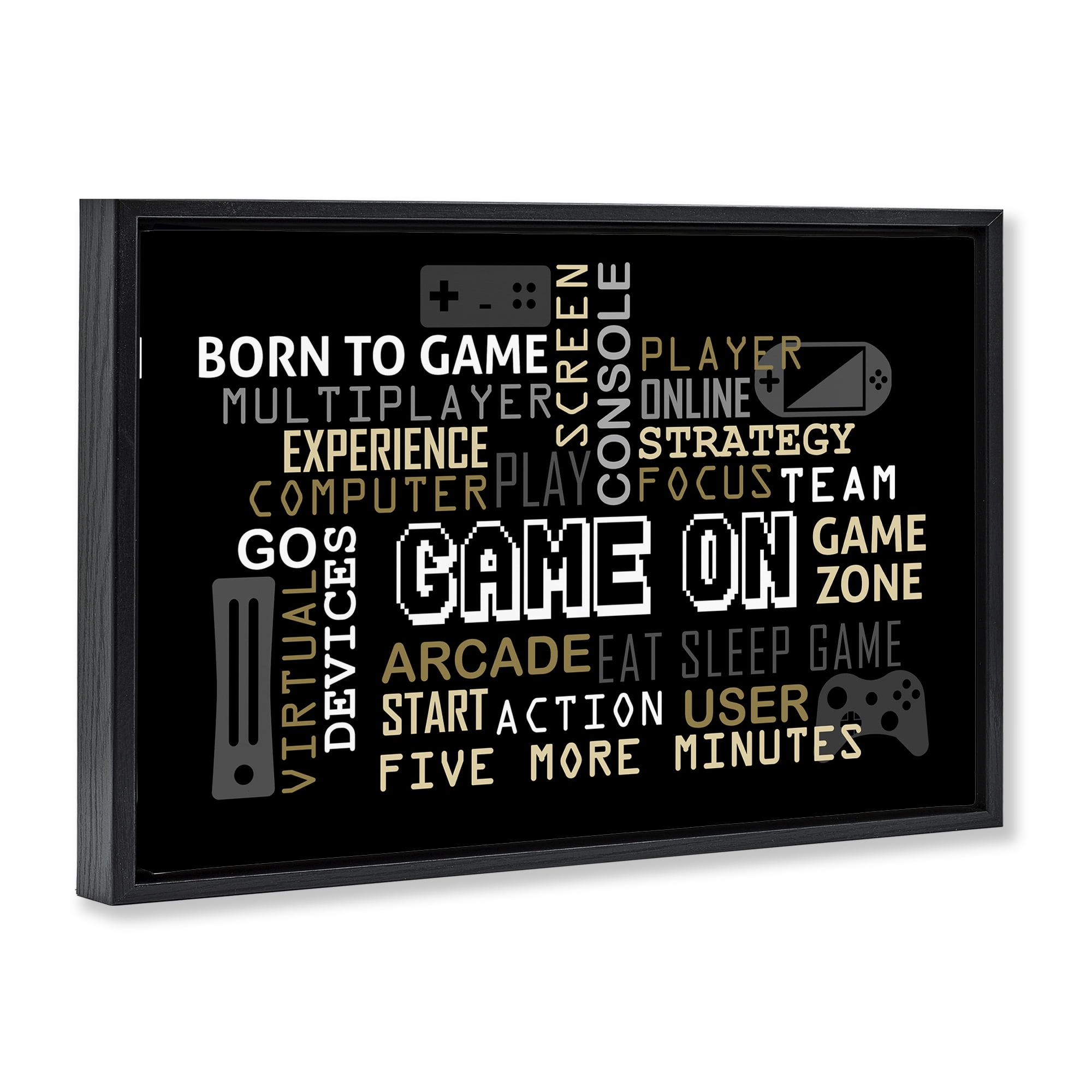 Stupell Industries Game On Gamer Typography Black Framed Floater Canvas Wall Art, design by Kim Allen