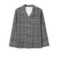 thumbnail image 4 of 2 Piece Pajamas for Women Long Sleeve Striped Checkered Long Sleeved Lapel Set Casual Top Pants Pajama Set, 4 of 5