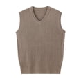 thumbnail image 4 of Riecok Sweater Vest Men Big and Tall Sleeveless V Neck Pullover Sweaters Lightweight Solid Winter Tops with Pockets Khaki XL, 4 of 5