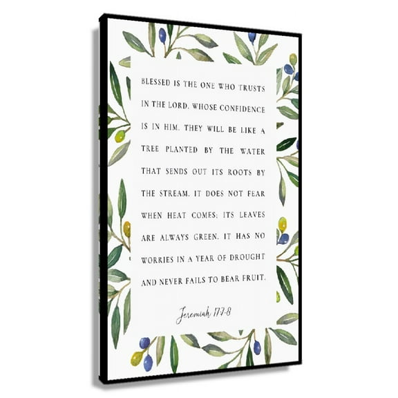 Jeremiah 17 7-8 Blessed Is The One Bible Verse Wall Art, Botanical Scripture Wall Art, Christian Botanical Print on Canvas Pictures for Living Room