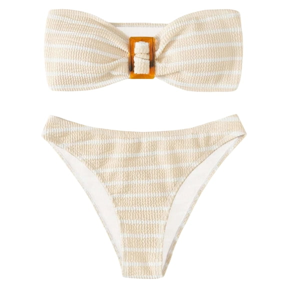 Afdoent Womens Bikini Sets Womens Stripe Printed Beach New Strapless Split Triangle Bikini Swimsuit Bathing Suit 2026 Summer Beachwear