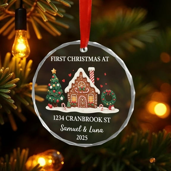 Personalized New Home Glass Ornament 2025, Custom First Christmas at New Home Keepsake, 3 Inch Housewarming Decoration for Homeowners