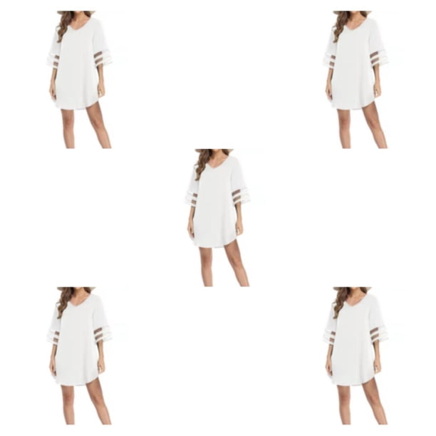 Jumpingount Vestido informal para mujer, vestido a la moda, túnica de manga acampanada 3/4, cuello en V, ropa de playa, vestidos de playa, para Type2 NO2