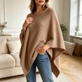 thumbnail image 6 of Asymmetric Hem Knit Poncho Shawls for Women, Solid Faux Fur Loose Cape Wrap, Soft Warm Fabric Spring Autumn Daily Fashion Layering Tops Brown XL, 6 of 6