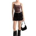 thumbnail image 5 of Women'S Square Neck Lace Tank Tops Sleeveless Crop Spaghetti Strap Summer Y2k Tops Brown S, 5 of 8