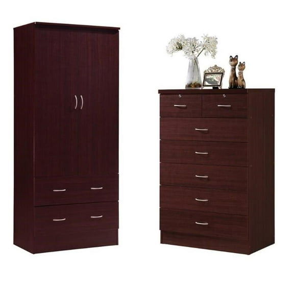 Home Square 2 Piece Bedroom Set with 2 Door Armoire and 7 Drawer Chest