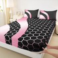 thumbnail image 3 of Homewish Geometric Honeycomb Twin Sheet Sets 3pcs for Teens Boys Girls,Abstract Gradient Ombre Twin Fitted Sheet Microfiber,Pink White Hexagon Breathable Flat Sheet,Microfiber Bedroom Decor, 3 of 7