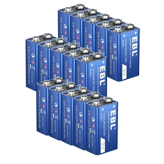 EBL 9V Alkaline Batteries Long Lasting and Leak Proof 9 Volt 6LR61 Battery, 15 Pack
