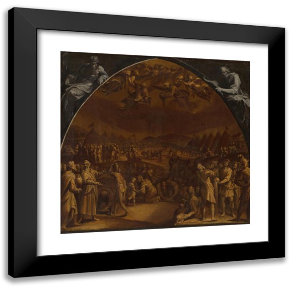 Aurelio Lomi 12x12 Black Modern Framed Museum Art Print Titled - The Gathering of Manna
