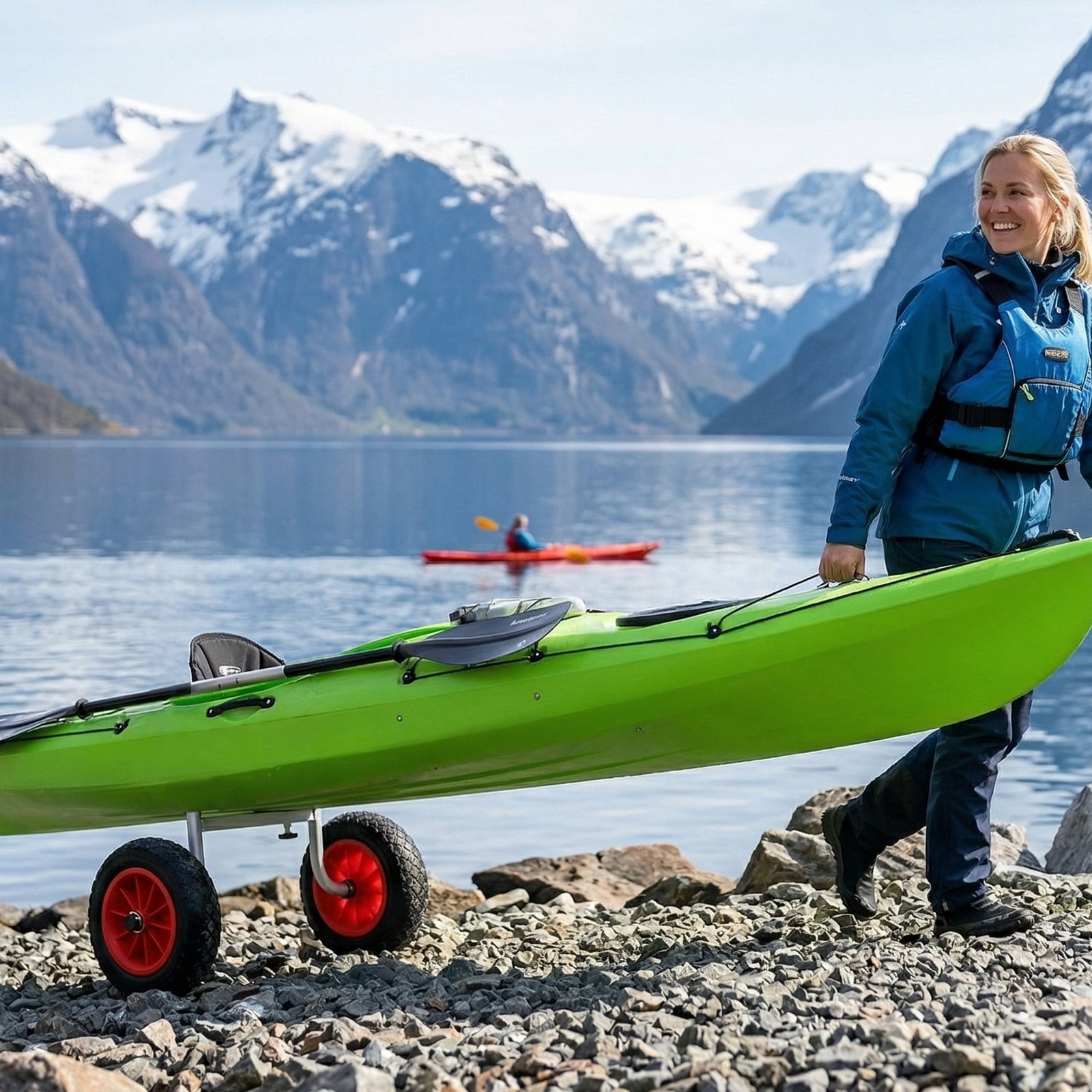 Adjustable Kayak Trolley for Beach, 220 lbs Load, 10" Solid PU Tires, Foam Pads Included