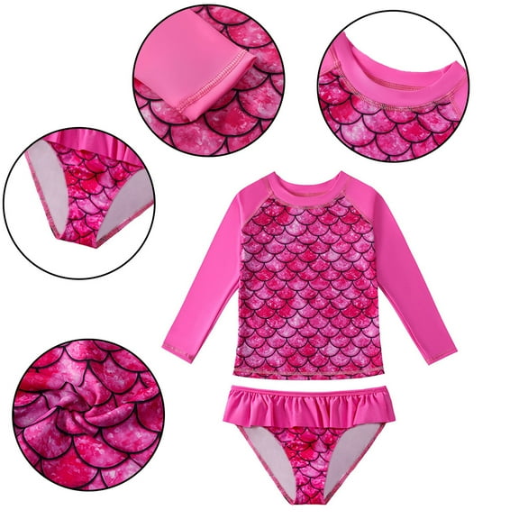 YTDSCS Kids Toddler Girls Printed Swimwear Long Sleeve Split Swimsuits Sun Protection Sunsuit Bathing Suit 4-9 Years