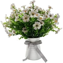 HESHENG Artificial Violets Flowers 6 Bundles Silk Flowers Greenery Shrubs Grass Bushes Fake Artificial Plants for Home Decor Indoor Outside House Garden Office Wedding Decor White