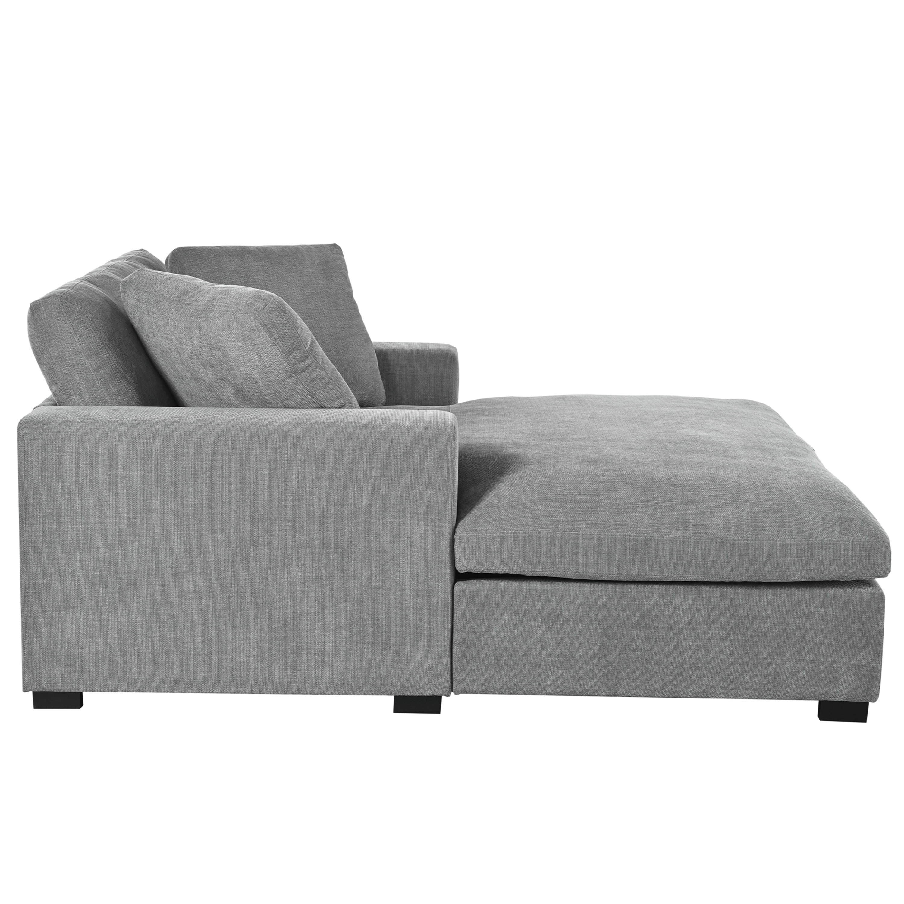 EUROCO 53.5"W Oversized Chaise Lounge Indoor,Corduroy Upholstered Sofa Bed with Throw Pillows , Armrests and Solid Wood Legs, Sleeper Chair- Plush Chair Bed for Living Room,Gray