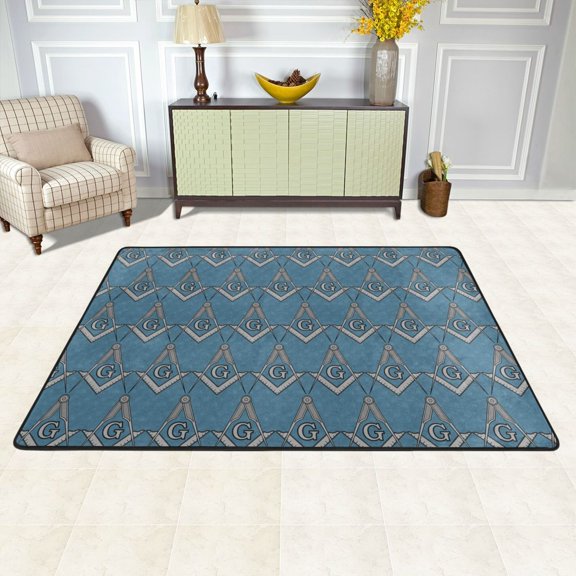 XMXY Blue Masonic Freemason Symbol Area Rugs Doormat Outdoor Entrance, Facecloth Non-slip Floor Mat Rug for Living Room Kitchen Sink Area Indoor,36"x24"