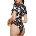 thumbnail image 3 of The Xecao Cute Puppy Footprints Women's Crew Neck Body Suit, a short-sleeved bodysuit and basic swimsuit, both comfort and style for dating and daily life, 3 of 9
