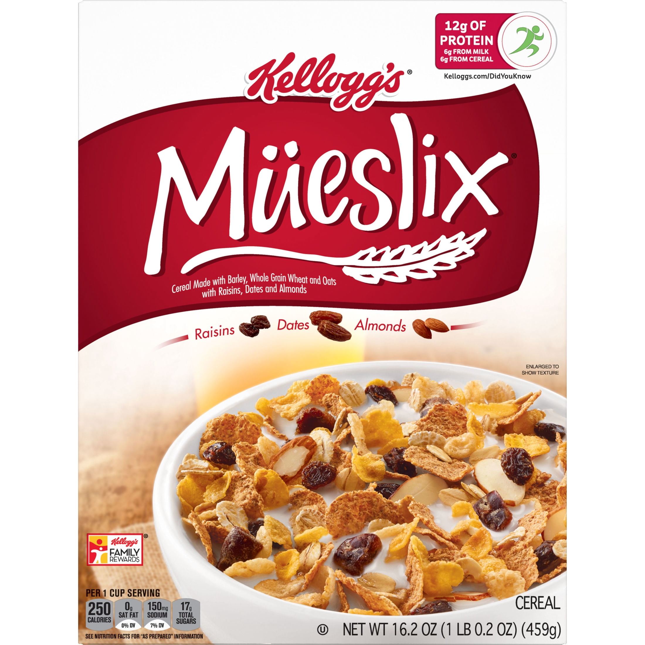 Kellogg's Mueslix Breakfast Cereal, 12g Protein with Milk, Good Source of Fiber, 16.2 oz