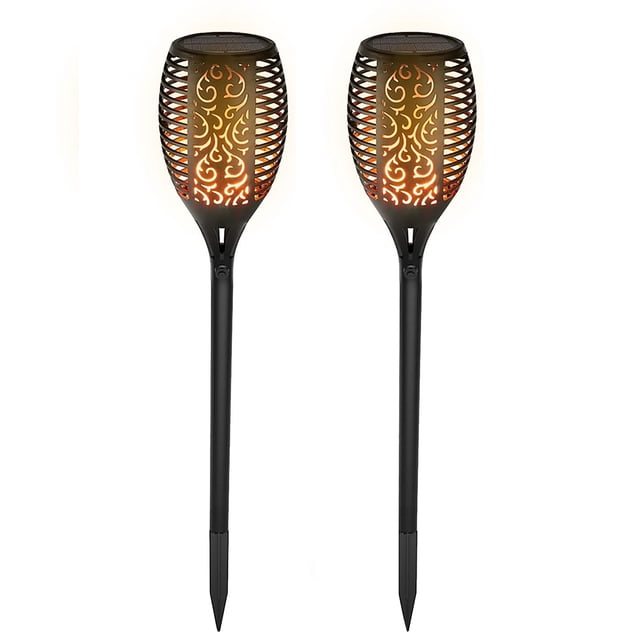 Paquete de 2 linternas solares para exteriores con 33 LED y llama parpadeante