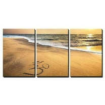wall26 - 3 Piece Canvas Wall Art - Om Symbol on The Sand at The Beach Near The Ocean - Modern Home Art Stretched and Framed Ready to Hang - 24"x36"x3 Panels