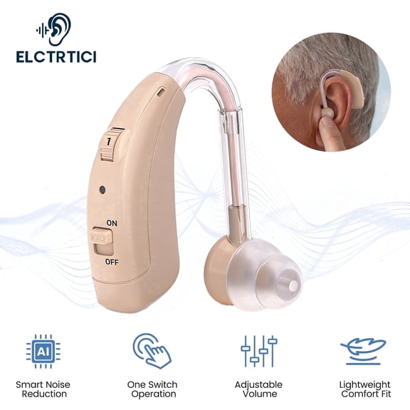 ELCTRTICI Rechargeable Hearing Aid for Seniors Behind-the-Ear, Digital BTE Hearing Aid with Volume Control, 40H Use, VHP-1721