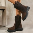 thumbnail image 3 of Bottes Mi-Mollet Larges pour Femmes Mode Cuir Suède Bout Rond Plateforme Épaisse à Enfiler Mi-Longues, 3 of 8