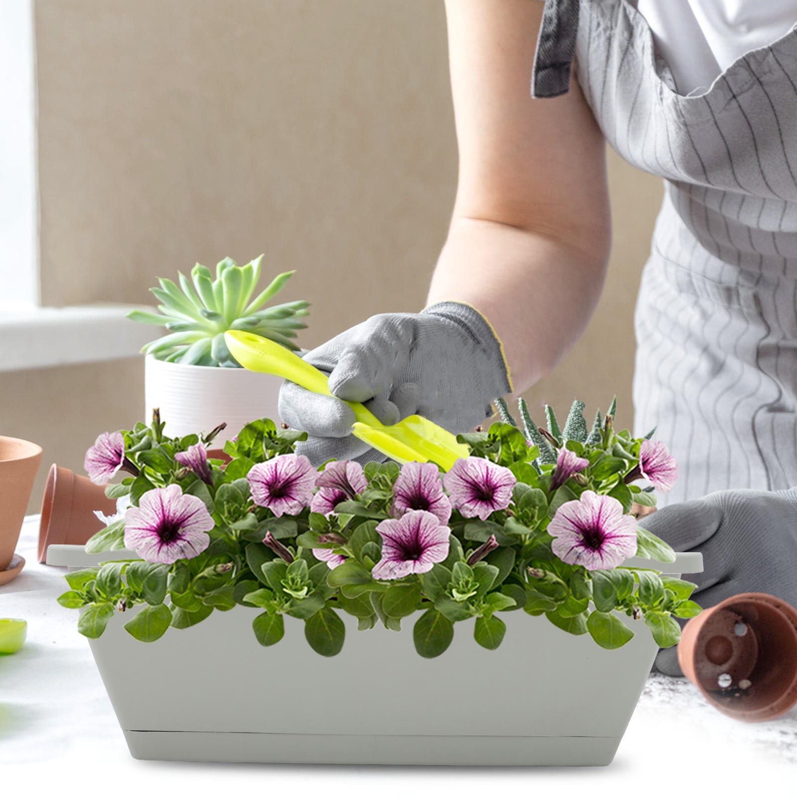 FOMIYES 4-Pack Window Box with Tray, Rectangle Flower and Vegetable Growing Pots for Outdoor and Indoor Gardening