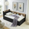thumbnail image 4 of Newest Twin Size Upholstery Velvet Day Bed with Storage Headboard , Wireless Charging, Multi-functional Daybed with Two Storage Drawers & LED Lights, Black, 4 of 9