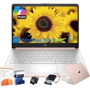 HP 14" Thin&Light Laptop Computer - Intel Quad-core CPU • 8GB RAM, 128GB UFS + 256GB Micro SD Card • Windows 11 Pro & 1-Year Microsoft Office 365 • Wi-Fi 6 • Copilot • Pale Rose Gold