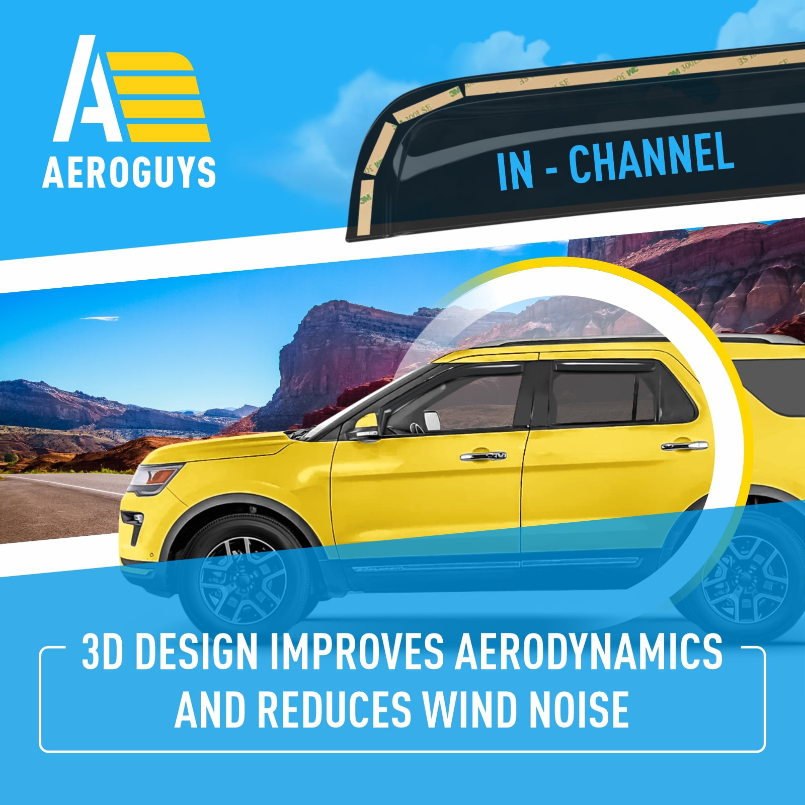 AEROGUYS in-Channel Window Deflectors Extra Durable Window Visors Rain Guards Fit for Ford Explorer 2011-2019, Sun Visors, Wind Deflectors, Vent Visors, Car Accessories - 4pcs. AG0039