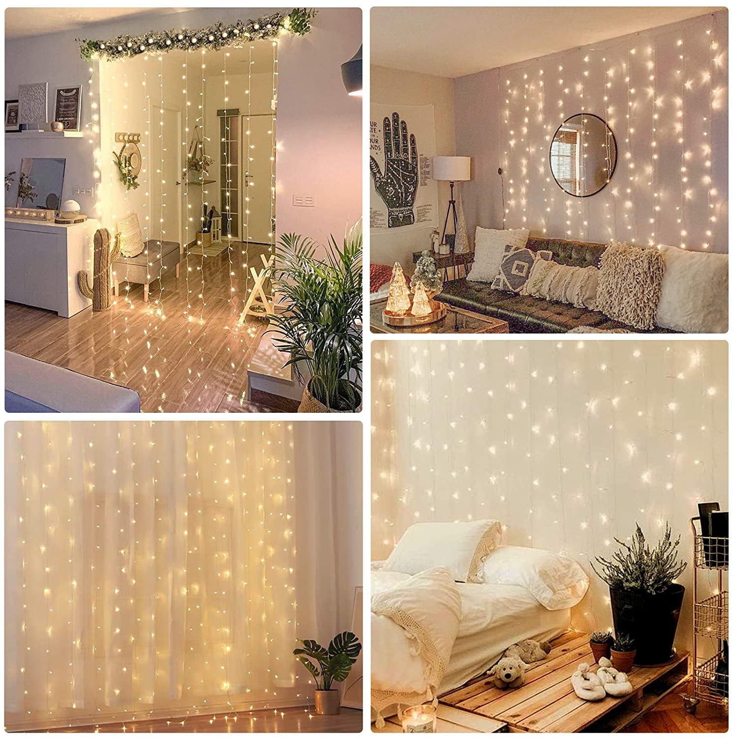 YI LIGHTING 9.8ft Curtain String Light 300 leds for Wedding Party Home Garden Bedroom Outdoor Indoor Wall Decorations, Warm White