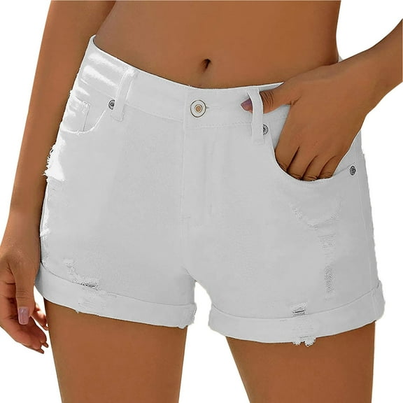Aayomet Womens Shorts Denim Denim Shorts Hot Shorts for Women Casual Summer Mid Waisted Shorts with Pockets White,XXL