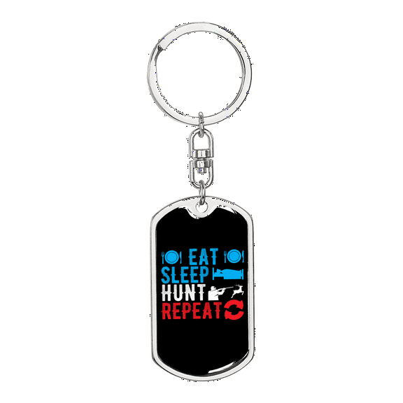 Eat Sleep Repeat Stainless Steel or 18k Gold Premium Swivel Dog Tag Keychain