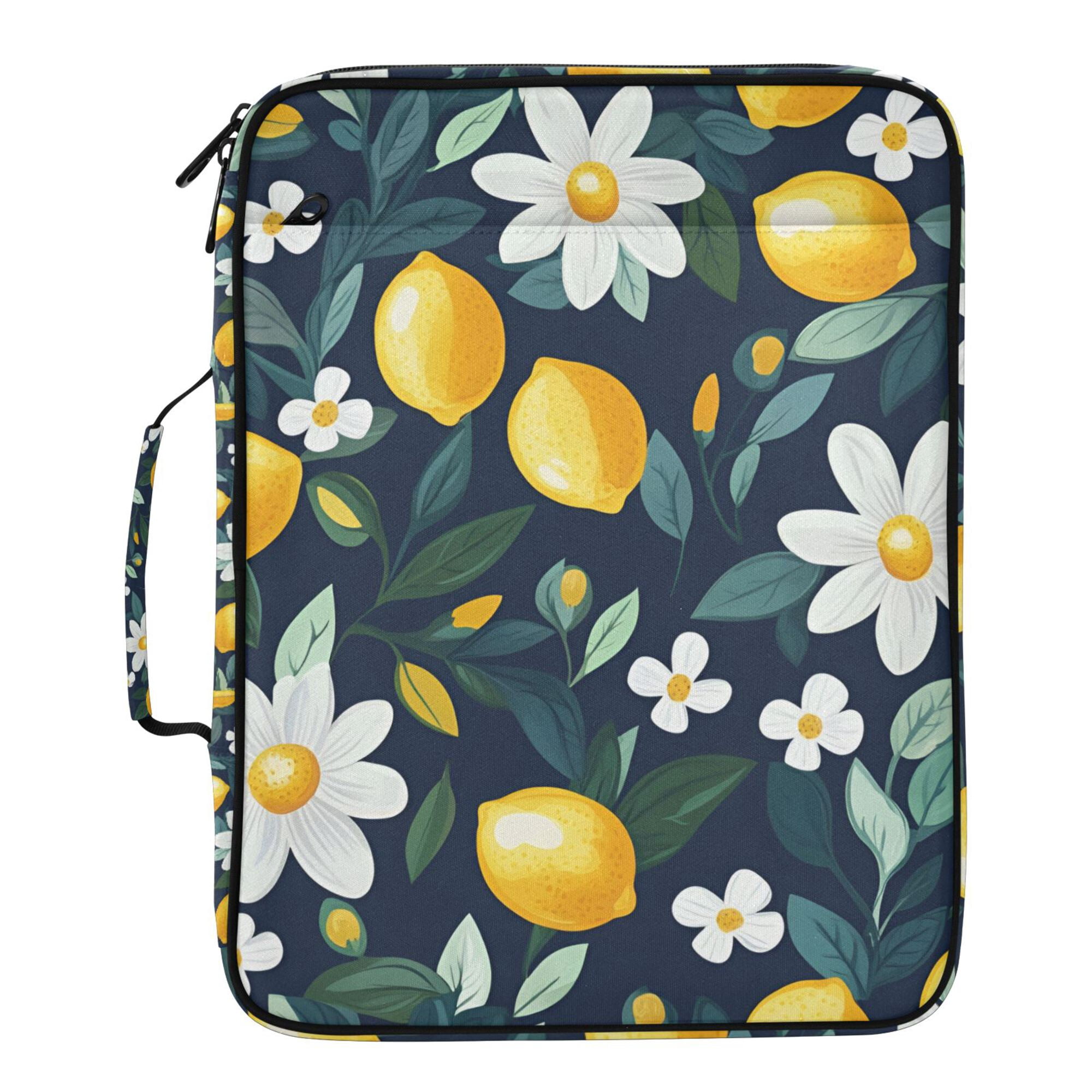 FORMRS Accordion File Folder A4 Size 7-Pocket Expanding Document Organizer Bag with 3 Ring Binder, Lemon Flowers