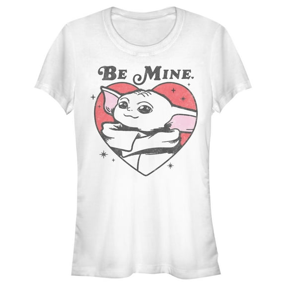Junior's Star Wars: The Mandalorian Valentine's Day Grogu Be Mine  Graphic Tee White X Large