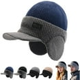 thumbnail image 5 of Migroa Unisex Knit Hat with Brim & Ear Flaps, Windproof Winter Beanie for Cold Weather Navy Universal Fit, 5 of 6