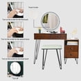 thumbnail image 5 of Brown Vanity Table for Teen Girls, 31.5'' x 15.75'' x 51.18'' Makeup Vanity Set with PU Cushioned Stool, 4-Drawer, Rotation Removable Top with Large Led Round Mirror for Teen Girls Bedroom, SS414, 5 of 8