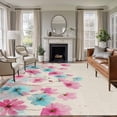 thumbnail image 2 of Area Rug 72×108in, Watercolor Blue Pink Flowers on Linen Floor Carpet Living Room Rug, Retro Floral Art Non-Slip Welcome Mat Indoor Rugs for Bedroom Dining Room, 2 of 9