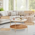 thumbnail image 3 of Gexpusm 32"Round Glass Coffee Table,Wood,Double Layer, Modern, Metal Frame, Gold, 3 of 12