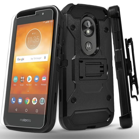 Moto G7 Play case, With [Tempered Glass Screen Protector Included], Heavy Duty [Tank Armor] Full Coverage Dual Layer Phone Cover with Build in Kickstand and Locking Belt