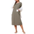 thumbnail image 2 of INSPIRE CHIC Womens Nightgown Cotton Stripe Long Sleeve Built in Bra Print Round Neck Winter Midi Sleepwear Nightdress L Brown, 2 of 6