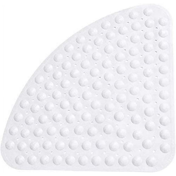 Shower Mat Non Slip Sector Rubber Corner Anti Mould Quadrant Bath Mat Safety Mats with Drain Hole Bathtub Mat for Shower or Tub 54 x 54 cm (White)